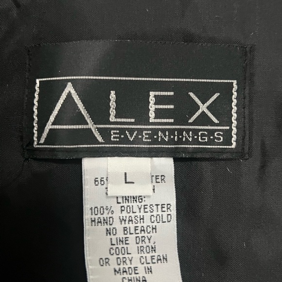 Alex Evenings Jacket Silver and Black Floral Waist Tie Top. Size L - Picture 9 of 12